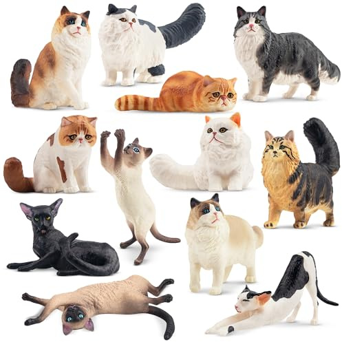 EYSCOTA Kattfigurer lekset, 12 st söt miniatyr kattfigur leksak, tårttoppare för födelsedagsfest