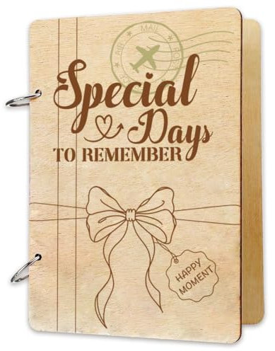 SUPERDANT Special Days to Remember Wooden Loose Leaf Binder Gift Box Bow Greeting Card Postcard Photo Album Cover Birthday Reminder Calendar Keeper Book Holder Organizer Card Keepsake