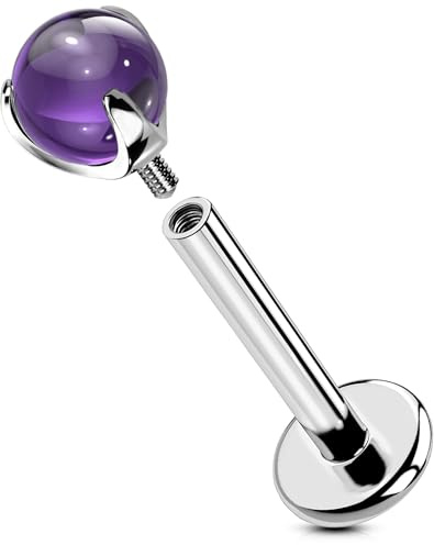 OUFER Body Piercing Lippenpiercing Interner Titan Lippenstecker 16G Helix Piercing Schmuck Amethyst Tragus Conch Labret Ohrstecker Bars Ring 6/8/10/12 mm Labret Piercing