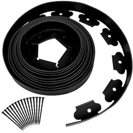 Lawn Garden Edging Border with Heavy-Duty Ground Stakes 10m Long and 5CM High Flexible Flower Bed Edge and Reinforced Plastic Pegs, Professional Landscape Dividers, All Weather Resistant (2, Black)