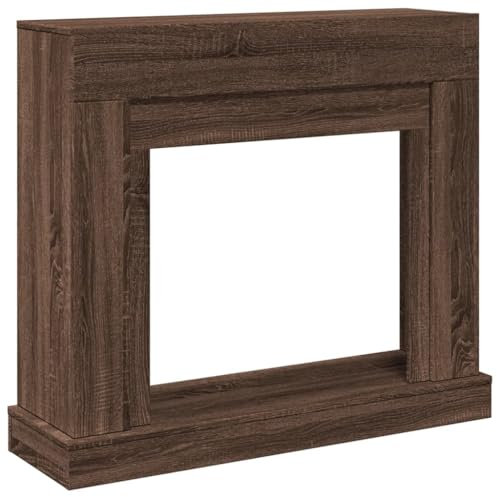vidaXL Fireplace Surround - Brown Oak Engineered Wood Mantel with Functional Shelf - LED Flame Compatible - 100 x 30 x 87.5 cm