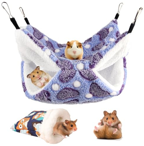 FOSDICK 2 Pezzi Amaca da Appendere per Piccoli Animali, Amaca a Gabbia per Animali Domestici a 2 Strati, Nido D'altalena Doppio Strato per Criceti, Accessori per Letto, Furetto, Criceto Gioca Dormire