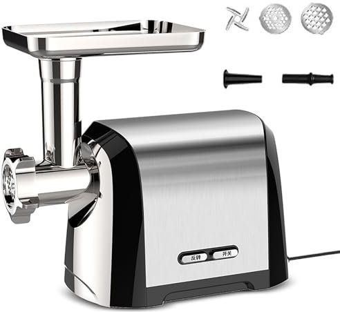 oiakus Heavy Duty Meat Mincer, Electric Meat Grinder, 3200W Stainless Steel Electric Sausage Maker with 2 Stuffing Tubes and 3 Grinding Plates, for Making Sausages, Bread Crumbs, Sauce