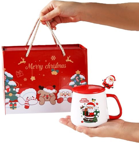 Weihnachtstassen mit Deckel und Schaufel, Weihnachtsdekoration, Tassen-Set, Büro-Teetassen, Keramiktassen, Festliche Tassen, Winter (Elch)