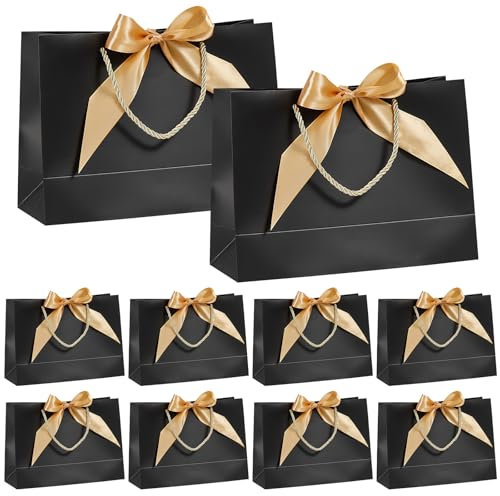 ZMDMAH 10pcs GeschenktüTe Groß, 32 x 25 x 11 cm Schwarz Geschenkverpackung, Geschenktaschen GeschenktüTen Geburtstag, Gift Bags, Geschenktasche Groß, GeschenktüTes Geburtstag GeschenktüTes