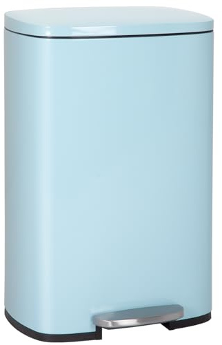 PayLessHere 13 Gallon(50L) Trash Can, Fingerprint Proof Stainless Steel Kitchen Garbage Can with Removable Inner Bucket and Hinged Lids, Pedal Rubbish Bin for Home Office, Blue