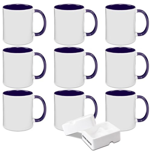 SUBLOVER Tazas Para Kaffeetassen, Keramik, Weiß, 325 ml, Sublimationsbecher, Großpackung für Weihnachten, für Tassenpresse, Farbe innen und Griff, 9 Stück