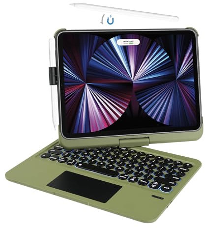 Seagtigau QWERTZ Funda con teclado para iPad Air de 11 pulgadas (M3/M2) y iPad Pro 11 (4ª, 3, 2ª y 1ª generación), teclado giratorio de 360 grados con panel táctil para 10,9 pulgadas Air 5ª y 4ª