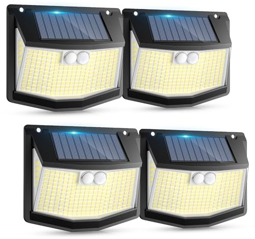 Solar Lights Outdoor Garden 248 LED Solar Security Light 3 Motion Sensor Modes and 270 Wide Angle Lighting IP65 Waterproof Outside Solar Powered Wall Lights for Fence Front Door Yard Garage 4 Pack