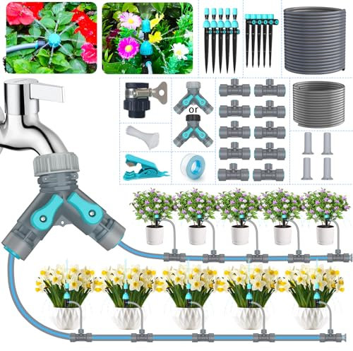 TRJZWA Sistema di Irrigazione Automatico per il Patio del Giardino, Kit di Irrigazione Fai da te Centralina per l'irrigazione a Goccia 2 Tipi di Irrigatori Tubo di Irrigazione per Piante e Fiori
