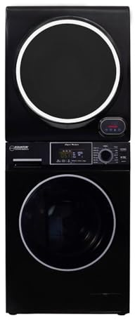 Pemberly Row Stackable Washer and Compact Short Dryer Set, Stainless Steel, Black Finish, 15lbs Washer, 3.5 cu. ft. Dryer, Touch Buttons, Pet Cycle, 12 Wash Cycles, Space-Saving Laundry Solution for