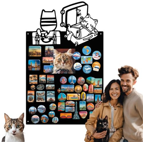 Anwicar Lavagna Magnetica - Bacheca magnetica con motivo gatto - Ideale per magneti e appunti - Lavagna scrivibile - incl. kit di montaggio - Nero - 80x50 cm