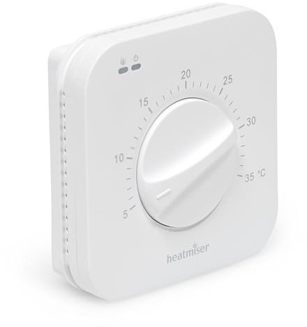 Heatmiser DS1 V2 Wired Heating Dial Room Thermostat 230 Volt 3 Amp White LavaTap 4 Wire Installation for System or Combi Boiler