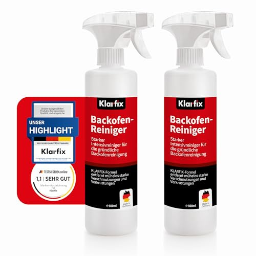 Klarfix Backofenreiniger | Intensivreiniger gegen Fett, Eiweiß & Verkrustungen | Für Backöfen, Herdplatten, Dunstabzugshauben & Grills | Schonend zu Edelstahl & Emaille | Made in Germany (2x 500ml)