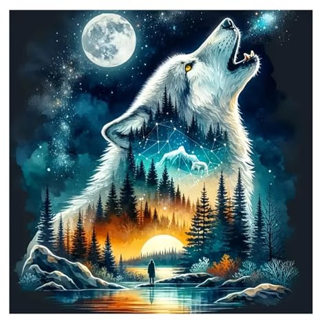 EOBROMD Diamond Painting Erwachsene Wolf, 5D Diamant Painting Bilder Fantasie, DIY Diamant Malerei Set für Wanddekoration 30x30cm