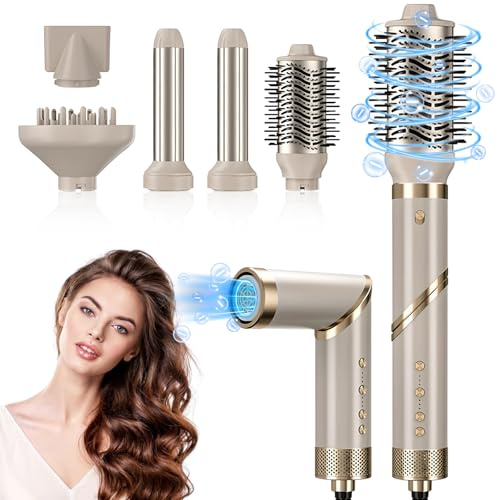 Anluomafuy Secador de Pelo Profesional 5 en 1, Cepillo de Aire Caliente con 2 Aire Auto Cilindros Rizadores, Airstyler & Secador Pelo Ionico, Moldeador Pelo Voluminizador para Secar, Alisar y Peinar