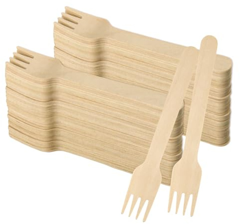 XIAQICA Holzgabeln 200 Stück Kuchengabeln Holzbesteck Wiederverwendbar Holzgabel 14cm Einweggabeln für Restaurants, Hochzeiten, Partys, Picknicks