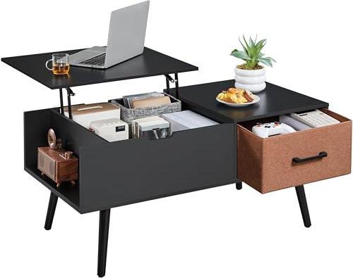Yaheetech Coffee Table with Storage,100cm Lift Top Coffee Table,Hidden Compartment,Open Storage Shelves for Home Living Room Office,Black