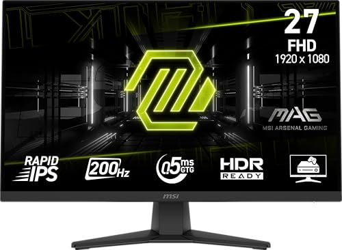 msi MAG 272F 27-inch 1920 x 1080 (FHD) Gaming Office Monitor, 200Hz, Adaptive Sync, HDR Ready, HDMI, VGA Port, VESA Mountable, Tilt, 4-Side Slim Bezel,0.5ms, Black