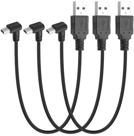 YACSEJAO 30CM 90 Degree Mini USB Short Cable,3Pcs Right Angle USB A 2.0 to Mini B Data Sync Charging Cable for Dash Cam Driving Recorder,MP3 Players,Camera (Down Angle)