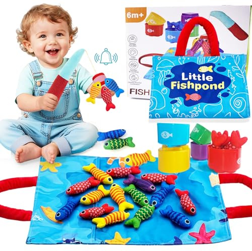 Baby Spielzeug ab 1 2 3 Jahr - Montessori Spielzeug ab 1 2 3 Jahre Angelspiel für Kinder 6 12 Monate Lernspiele Motorikspielzeug Fische Angeln Spiel - Kleine Mädchen Junge Ostern Geschenke Kinder