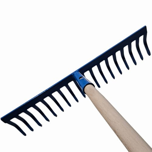 Rastrello Giardino Pesante 10 Denti Curvi in Acciaio Verniciato con Manico in Legno di Faggio 150 cm – Attrezzo da Giardinaggio Professionale per Raccolta Foglie e Cura Prato