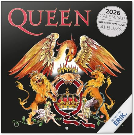 Grupo Erik Kalender 2026 Wandkalender Queen Kalender 2026 Familienplaner 30 x 30 cm 12 Monate + Letzten 4 Monate 2025 auf einer Seite - Offizieller Fanartikel Merch
