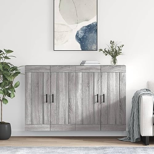 HaoChrymec Wall Mounted Cabinets, 2-Pack Grey Engineered Wood Storage, Shaker Style Wall Cupboards with Doors, Bathroom Wall Cabinets, Kitchen Wall Cabinets for Organisation, Sonoma Grey, 2 Pieces