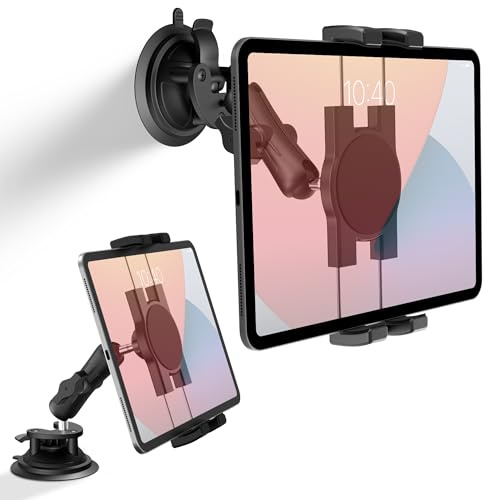 Heavy Duty Aluminum iPad Suction Mount for Truck Car, Anti-Shake Dashboard Windshield Tablet Holder, Thick Case Friendly, Fits 4.7-12.9 iPad Pro 12.9 Air Mini Samsung, 360° Rotation Off-Road Aviation
