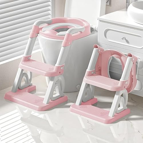 OHMG Toilettensitzverkleinerer für Kinder, 2-in-1, Toilettensitzerhöhung für Kinder für Jungen und Mädchen, Kinder-Toilettensitz mit Treppe, verlängertes Pedal und Kissen, rutschfester WC-Sitz mit