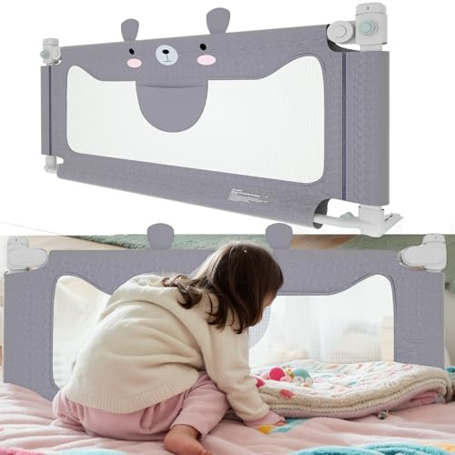 Alpstorm Rausfallschutz Bett,Babybettgitter Rausfallschutz,Höhenverstellbares Baby-Bettgitter & Reise-Bettschutzgitter mit Atmungsnetz – Sicherheitsbarriere für Elternbett-Little Bear Style (180cm)