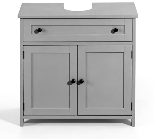 LEADZM Waschbeckenunterschrank, Badezimmerschrank (Grau) | Aufbewahrungsschrank，2 Türen 1 Schubladen, Viel Stauraum, Moderner Stil, 30 x 60 x 60 cm (Weiß)