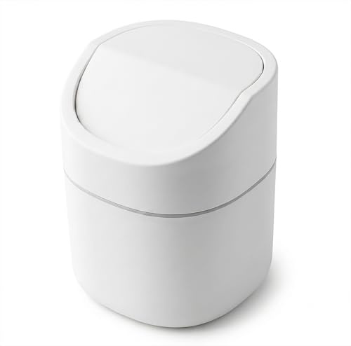 Papelera de Escritorio con Tapa, Mini Papelera Moderna para Mesa