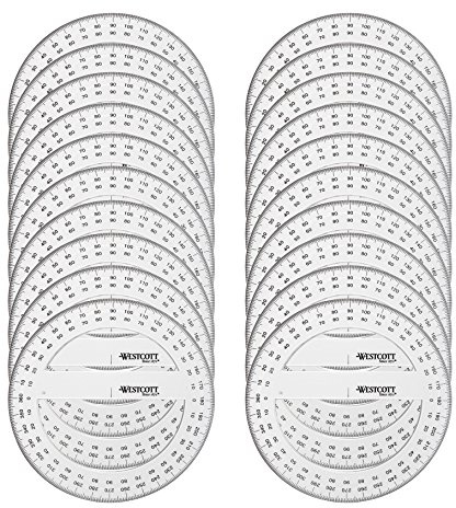 Westcott E-10136 00-I - Transportador de ángulos redondo (360 grados, plástico, 15 cm, 20 unidades), transparente
