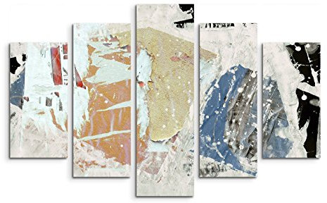 Paul Sinus Art 5 teiliges Wandbild auf Leinwand (Gesamt: H: 100cm B: 160cm) Keilrahmenbild Canvas Fotodruck Leinwandbild Leinwanddruck Kunstdruck Wandbild schwarz beige blau alt