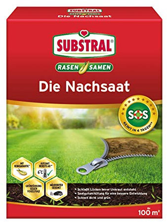 Substral Rasensamen Die Nachsaat, Rasensaat, Schnell keimende strapazierfähige Rasenreparatur-Mischung, 2 kg für 100 m²