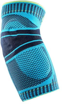 Bauerfeind, armbågsstöd, Sports Elbow Support, Unisex, 1 armbågsbandage som kan användas på vänster och höger armbåge, För bollspel, racketsporter och friidrott, Stabiliserar armbågsleden, Silikondyna, Storlek: XXL, Turkos, 11469431260015