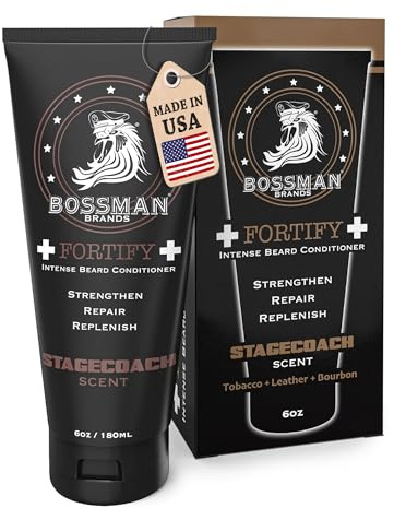 Bossman Fortify Intense Beard Conditioner for Men (Stagecoach Scent) – Moisturizes, Replenishes & Protects with Natural Ingredients – Thicker Formula, Made in USA