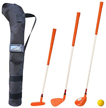 KONDAY Kids Golf Clubs Set Children Golf Set Yard Sports Tools Three Clubs with Carry Bag and Soft Balls (Orange)