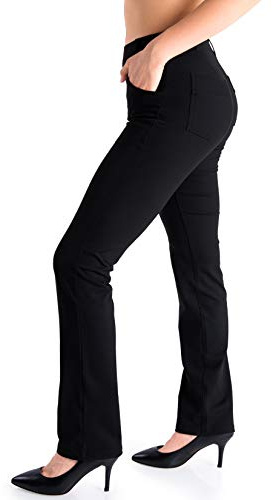 Yogipace,4 Pockets/Belt Loops,Petite Women's Straight Leg Yoga Dress Pant Work Pants Office Slacks,29,Black,Size M