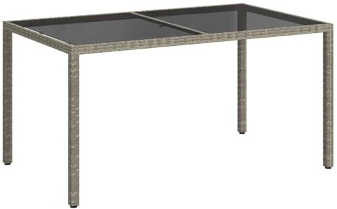 vidaXL Mesa Jardín Comedor Cocina Patio Terraza Balcón Mobiliario Muebles Soporte Exterior Vidrio Templado Ratán Sintético 150x90x75 cm Gris