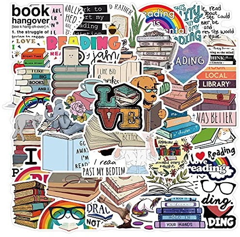 LYunMu 50pcs I Love Reading Motivational Vinyl PVC Stickers, Vintage Style, Waterproof, Glossy Finish, Perfect for Laptops, Skateboards, Luggage, Cars & More