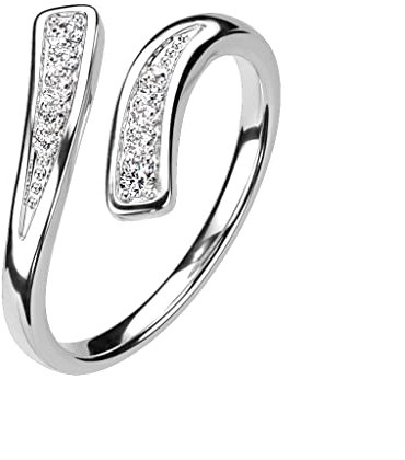 Paula & Fritz® Ring Damen Verstellbar Silber Zirkonia Klar 316L Chirurgenstahl Zehenring Mittelring Partnerring Freundschaftsring Offen Einstellbarerring