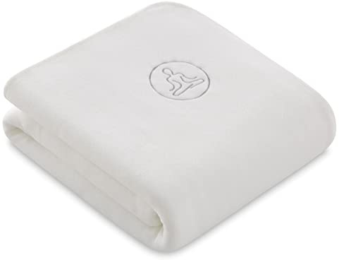 Lanovenanube Manta de Yoga y relajación, Medida 140x220 y Color Marfil, confeccionada en Tejido Polar con Bordado y Acabado de Pespuntes Ganchillo.