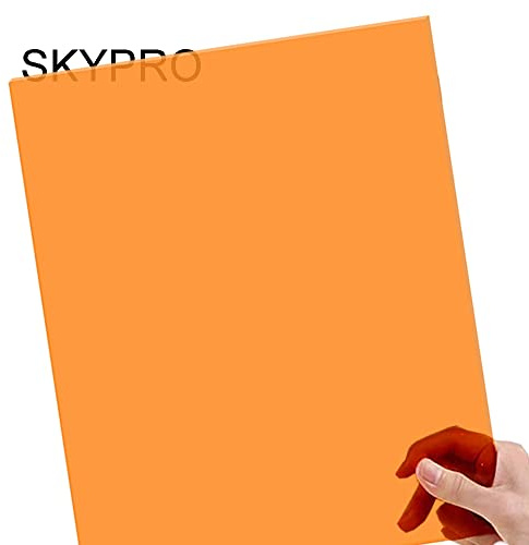 SKYPRO Orangefarbene, transparente, fluoreszierende Acryl-Plexiglasplatte, 0,3 cm dick, Größe 30,5 x 20,3 cm, Kunststoff-Plexiglas für Bastelarbeiten und mehr