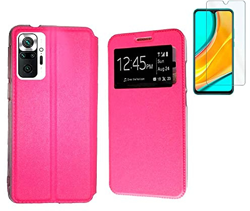 TD24H Funda para Xiaomi Redmi Note 10 Pro - 10 Pro MAX Rosa Libro Ventana + Protector Cristal 9H Cristal Templado 9H