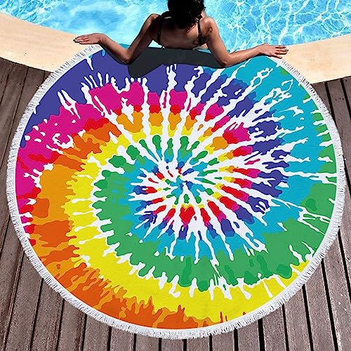 Lieson Strandtücher Mikrofaser Rund, Badetuch Strandlaken Handtuch 150x150CM Sandfreie, Schnell Trocknende, Leichte Stranddecke Aquarell Bunt Tragbares Saunatuch Badehandtuch