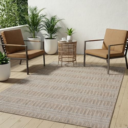 TAPISO Melissa Teppich Outdoor Braun Beige Modern Flachgewebe Sisal Indoor Balkon Terrasse Wohnzimmer Küche Esszimmer Kurzflor ÖKO-TEX 160 x 230 cm