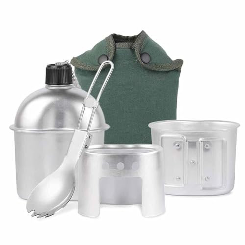 QYMLSH Ciotola for Bottiglie d'Acqua da Campeggio all'aperto in Alluminio in Alluminio Mensa Militare pentola in Legno in Legno Set di stoviglie da Campeggio da Campeggio (Color : A)
