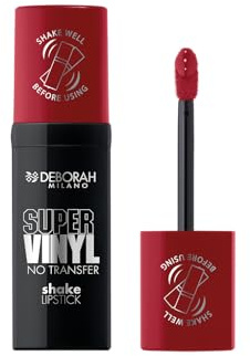 Deborah Milano Super Vinyl Shake Lipstick Flüssiger Vinyl-Lippenstift, Nr. 5 Ruby Red, intensive Farbe und kein Transfer, verleiht Vinyllippen bis zu 16 Stunden, 4 ml